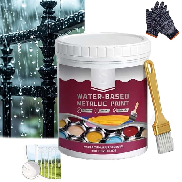 Rust Removal Converter Metallic Paint, 300g 2-In-1 Rust Converter & Metal Primer, Anti-Rust Metal Paint For Cars, Fences, And Garden Tools with Brush (White)