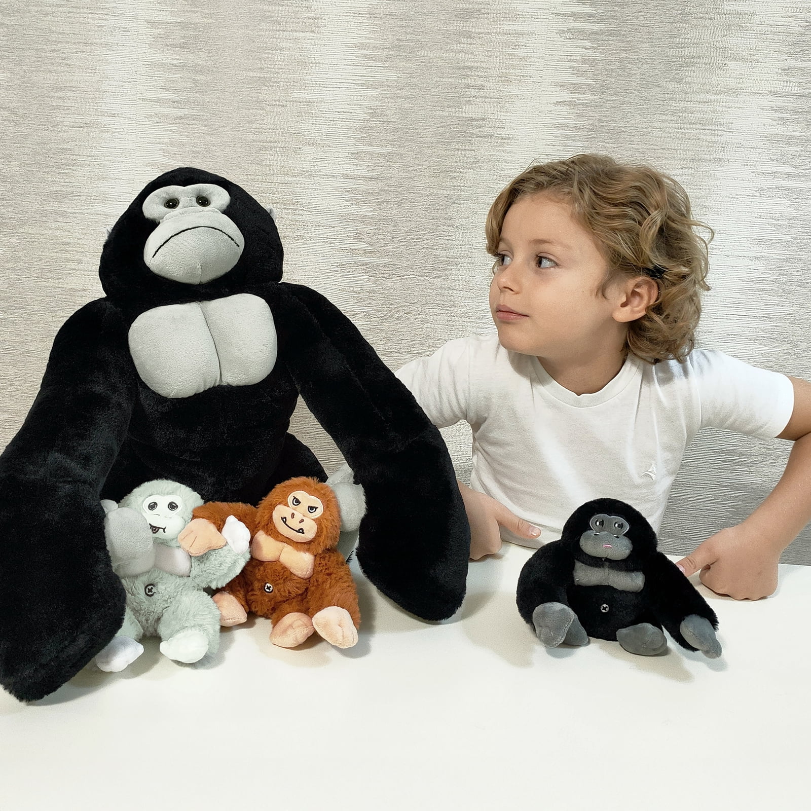 MorisMos 19.6" Black Gorillas Stuffed Animal Mommy Gorillas with 3 Baby Plush Toys