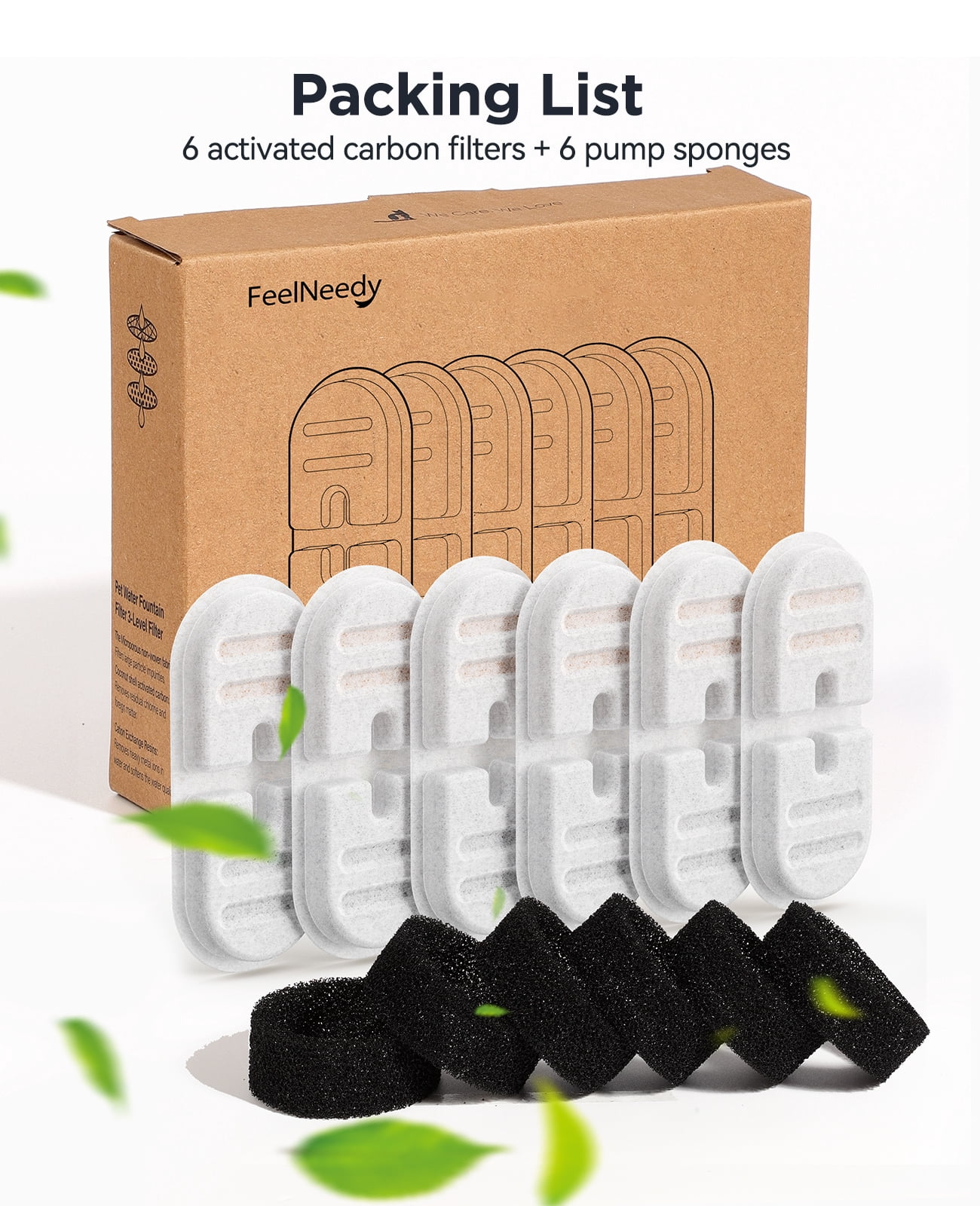 FeelNeedy FN-W22 Stainless Steel Pet Cat Water Fountain Replacement Filters, 6 Pack