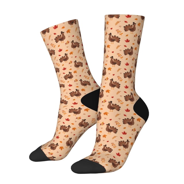 Balery Turkey And Autumn Leaves Calcetas Largas con Estampado para Hombre y Mujer – Suaves y Transpirables, Talla Única (US 5-11)