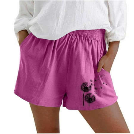 WNVMWI Womens Shorts Yoga Shorts for Women Mom Shorts Women s Casual Shorts Summer Loose Pajama Short Sleepwear Cotton Linen Comfy Shorts High Waisted Drawstring Wide Leg Beach Shorts Hot Pink Bl XL