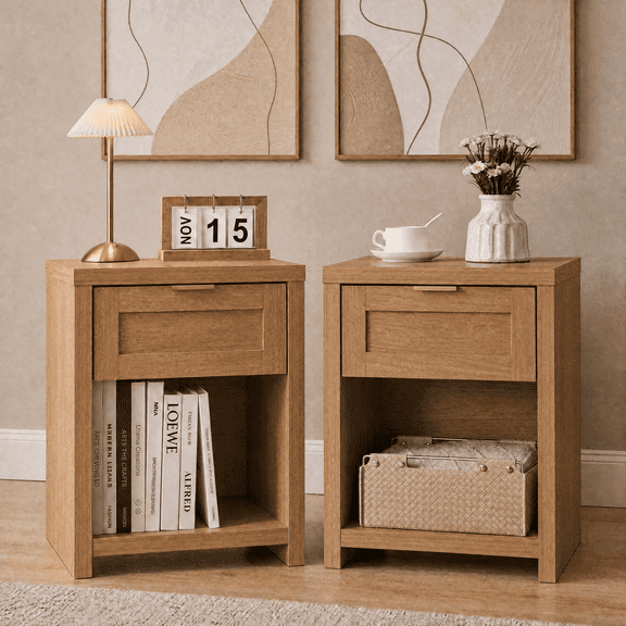 ARKANTOS Large Nightstand Set of 2, Farmhouse Style Bedside Tables, for Bedroom and Living Room, Natural Oak