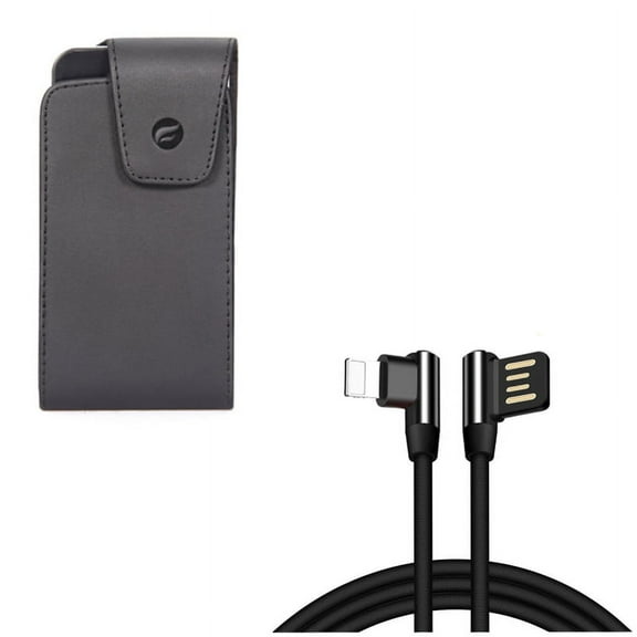 Case Belt Clip w Angle USB Cable for iPhone 8/7/6S/6 - Leather Swivel Holster Vertical Cover, 10ft Charger Cord Power Wire Sync for iPhone 8/7/6S/6 Models