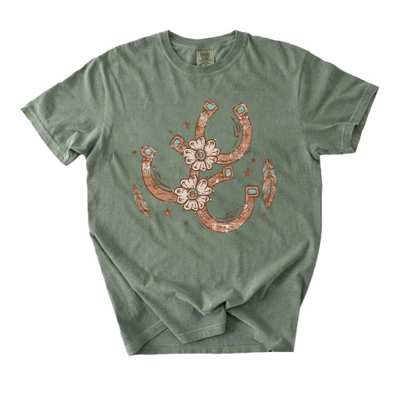 Vintage Western Cowgirl T-shirt, Horseshoe Floral Tee