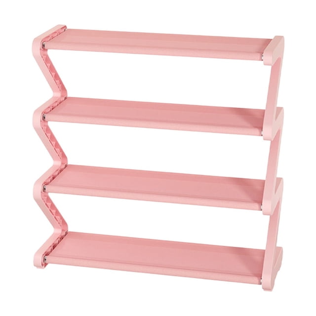 4 Tier Z Type Shoe Rack For Home Dormitory Entryway Pink Stainless Steel Shoe Organizer 20.07X17.71X7.48 Inches Easy Assembly Storage Pink