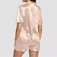thumbnail image 6 of HSHMT Women's Pajama Sets Short Sleeve Comfortable Soft Breathable Button Down 2 Piece Satin Shorts Set Ruffle Notch Collar Sleepwear Lounge Sets for Women, 6 of 6