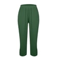 thumbnail image 6 of KIHOUT Women High Waisted Straight Leg Capri Pants Solid Color Casual Elastic Waist with Pockets Side Slit Loose Fit Cropped Trousers for Summer Daily Wear, 6 of 8