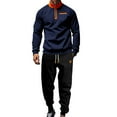 thumbnail image 2 of Caqnni Men's Tracksuit Quarter Zip Up Pullover Long Sleeve Casual Polo Sweatshirt Slim Fit Neck Sweaters with Pocket (Blue,3XL), 2 of 9