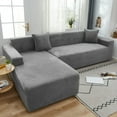 thumbnail image 1 of 2024 Plush Sectional Couch Cover   Stretch L Shape Sofa Covers For Sectional Sofa Set  L Shape Couch Protector Chaise Lounge Covers For Dogs Kids-Gray-1 Seater, 1 of 9