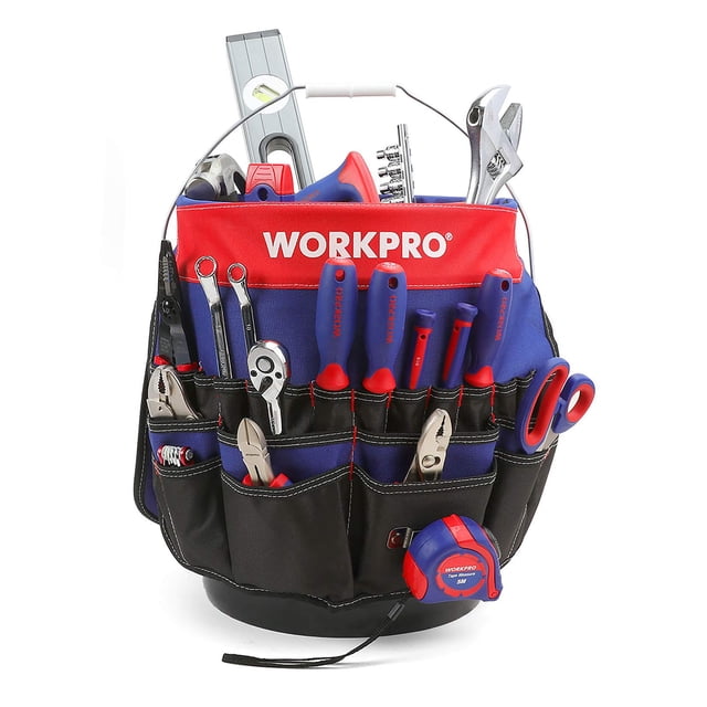 Cubeta organizadora de herramientas WORKPRO para 13-19 litros con 51 bolsillos