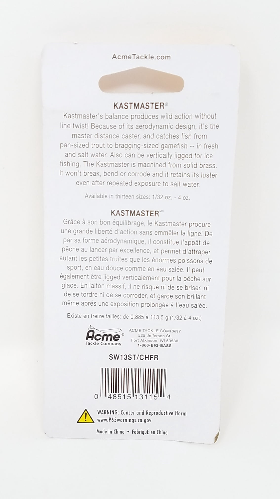 Acme Tackle Kastmaster with Tube Fishing Lure Spoon Chrome Flo Orange 2 oz.