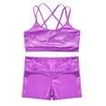 thumbnail image 3 of Hansber Kids Girls 2Pcs Sports Gymnastics Dance Outfits Metallic Crop Top Dance Bralette Vest with Shorts Set Purple 10, 3 of 5