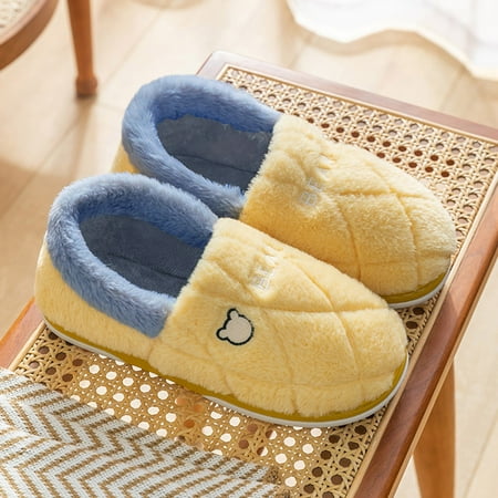 

Gubotare Fluffy Slippers Slippers For Women and Men Water Proof Happy Slippers With Smile Keep warm Couples Slides Home Slippers Yellow 6.5