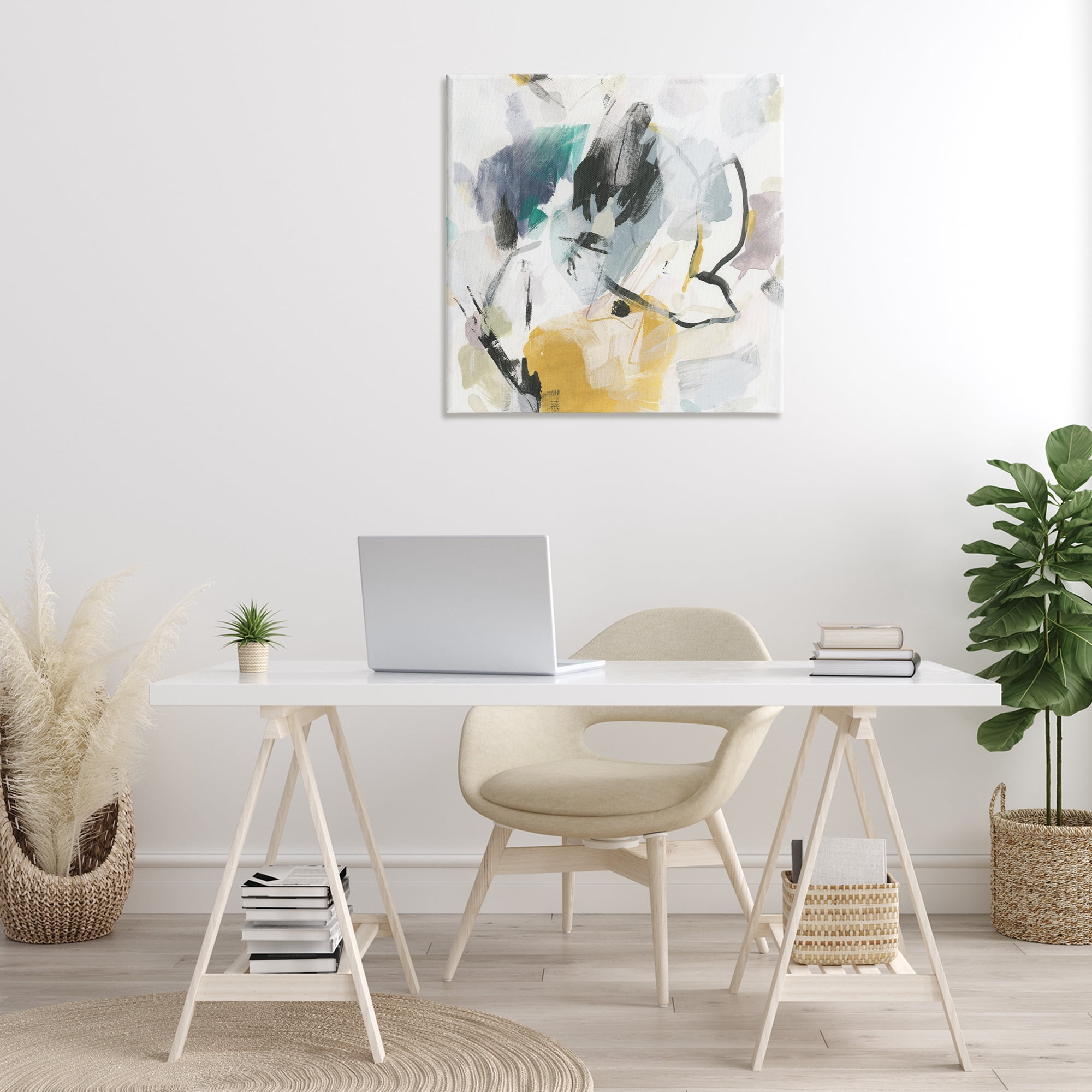 Stupell Industries Chaotic Abstract Yellow Accent Abstract Painting Gallery Wrapped Canvas Art Print Wall Art, 30 x 30