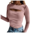 thumbnail image 1 of Birdeem Womens Chest Hollow Long-Sleeved Ribbed Single Shirt Fashionable Sexy Chest Show, 1 of 6