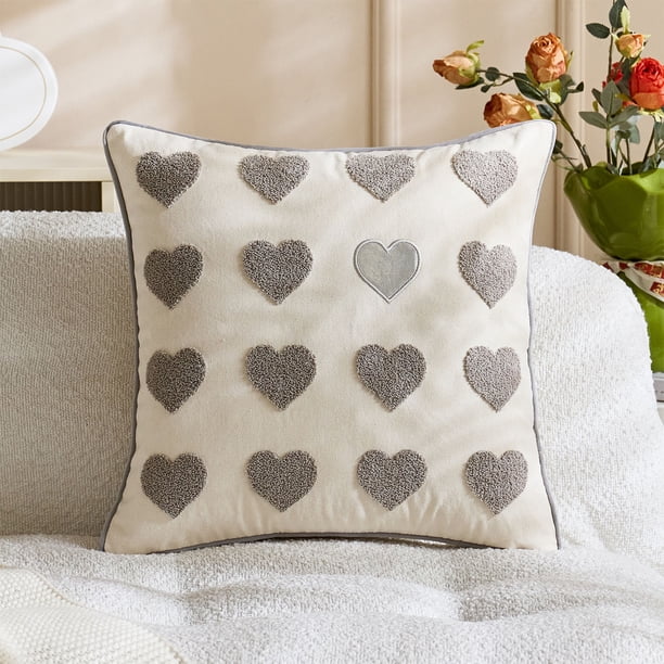 Funda de almohada bordada con corazón para el Día de San Valentín | Funda de cojín decorativa | Funda de cojín de poliéster para sofá y dormitorio