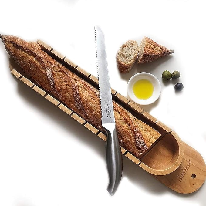 Jean-Patrique Baguette Bread Slicer & Knife Set | 2-piece Set Contains A Solid Beech Baguette Bread Slicing Board And A Professional Quality Stainless Steel Knife | From