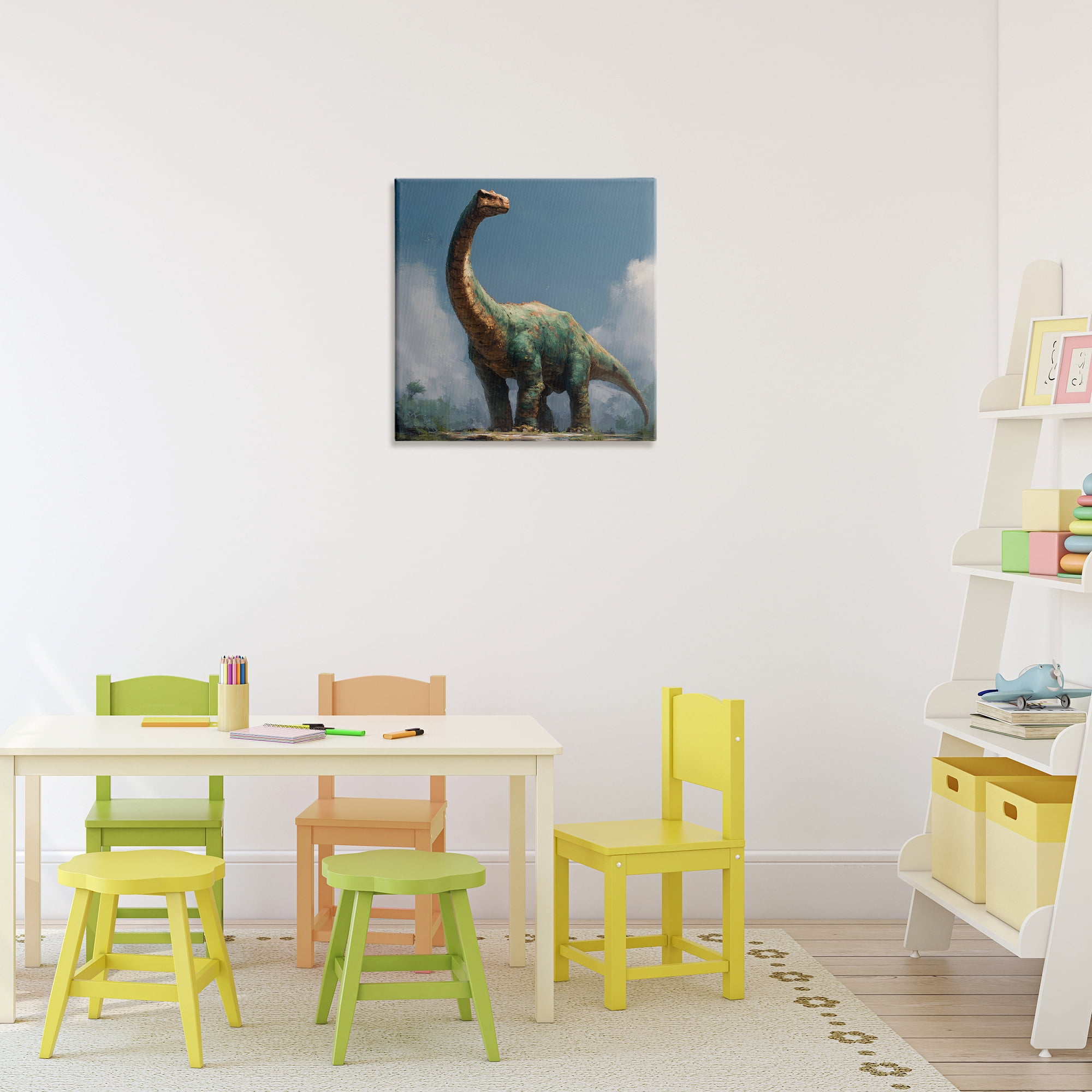Stupell Industries Colossal Brontosaurus in Meadow Canvas Wall Art, design by Wumples