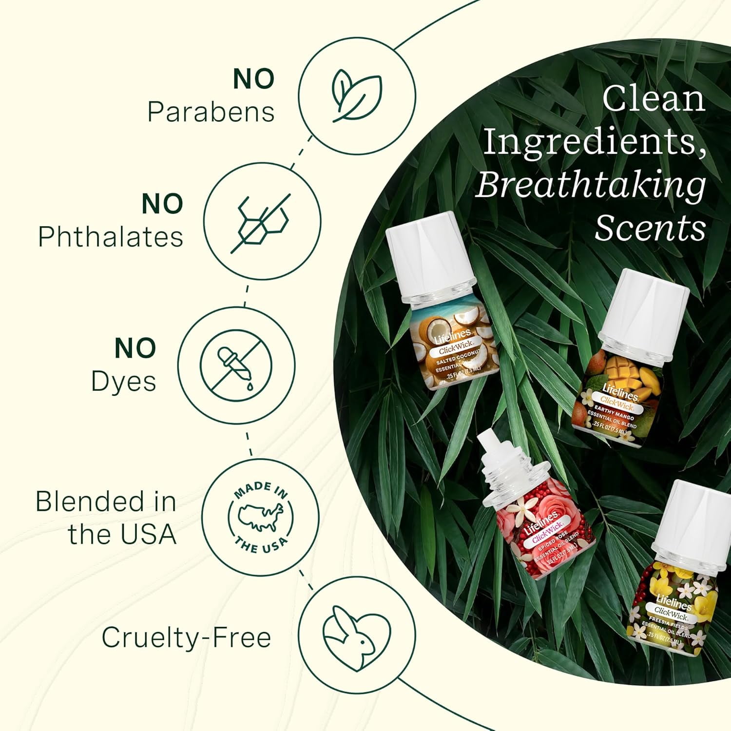 ClickWick Lush Earth Essential Oil Blend Collection, Long-Lasting Scented Fragrance for Aromatherapy, 4 Pack