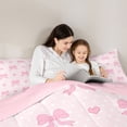thumbnail image 4 of Erosebridal Princess Ribbon Twin Bedding Sets 7-Piece, Love Heart Bedding Comforter Set, Pink Reversible, 4 of 7