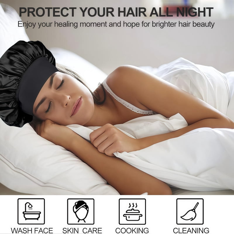 4 Pack Satin Silk Sleep Bonnet with Soft Band, Adjustable Cap for Men Women Curly Hair