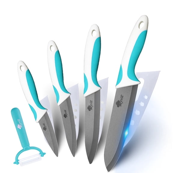Myvit Ceramic Knives Set Sharp Paring Knives with Cover，3" ,4" ,5", 6" Fruit Lettuce Slicing Knife with Peeler