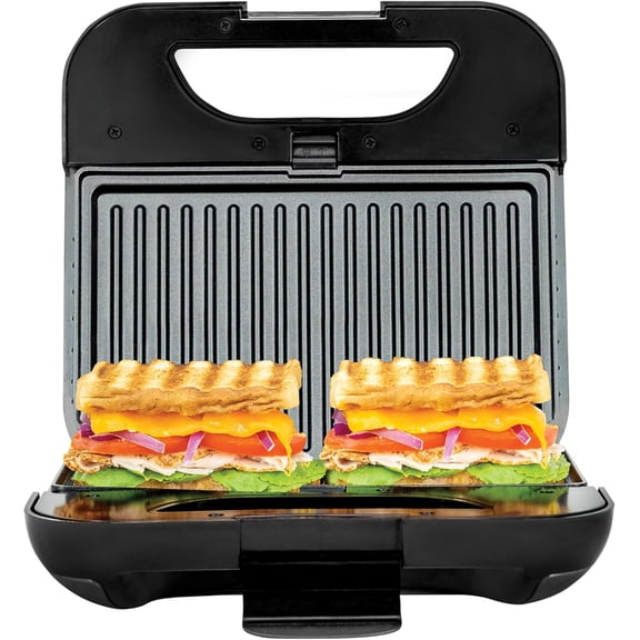 4-In-One Sandwich Grill and Waffle Maker with Interchageable Nonstick Plates Cool-Touch Handle Perfect for Waffles Grilled Cheese Fried Eggs More, 800-Watts, Stainless Steel