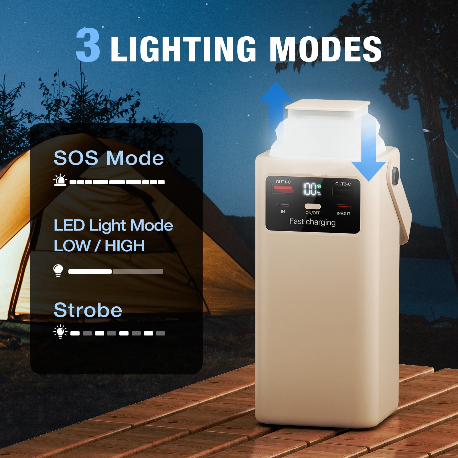 PGYOB Portable Charger Power Bank 27000mAh, 22.5W PD & QC3.0 Fast Charging with Built-in Cables, LED Light for Camping,Home Backup, Emergency Power,Travel