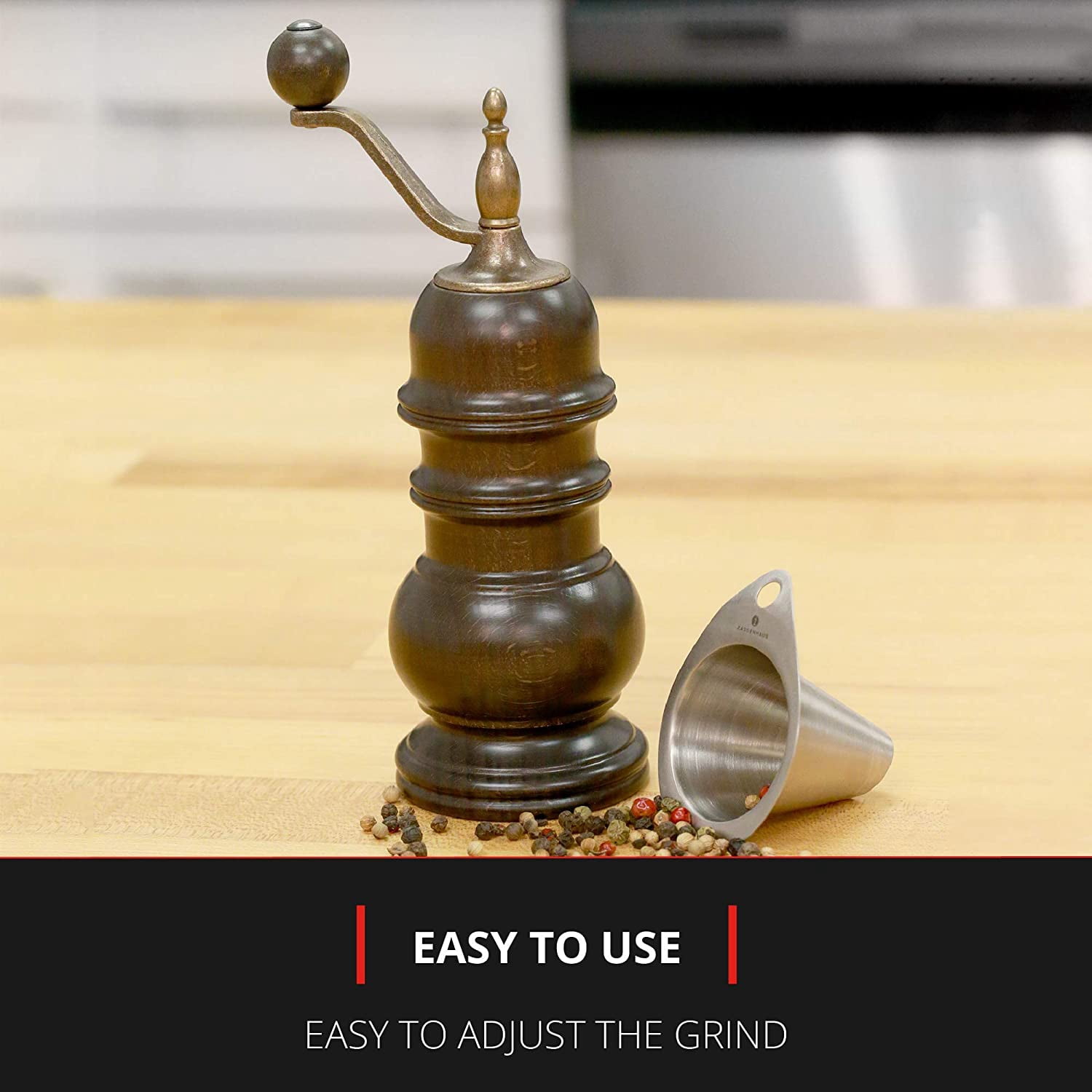Zassenhaus Speyer Pepper Mill Manual Ceramic Grinder 5.1-Inch Dark Stained Beech
