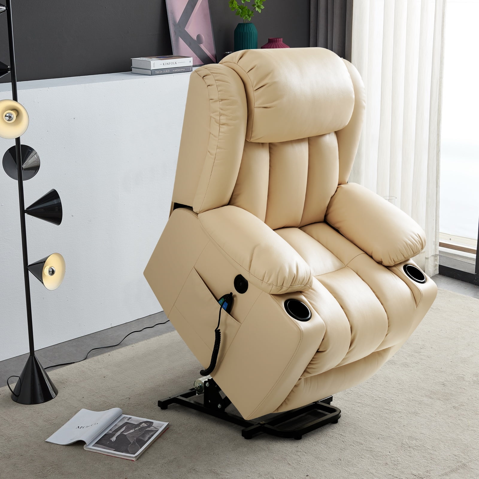 MERITLIFE Leather Recliner Chair for Elderly,OKIN Motor Oversized Power