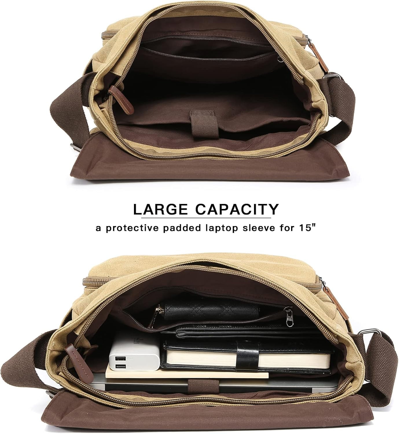 NANAHuang Large Vintage Canvas Messenger Shoulder Bag Travel Crossbody Purse Briefcase Business Bag for 15inch Laptop