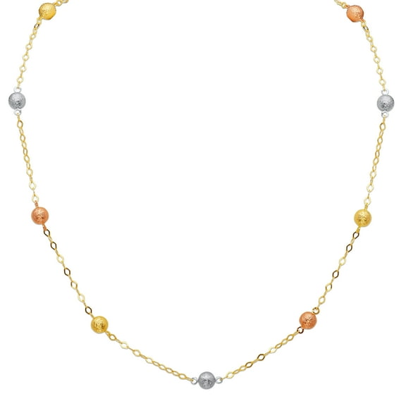 Wellingsale 14k Tri 3 Color Gold Polished Ball Necklace - 18"