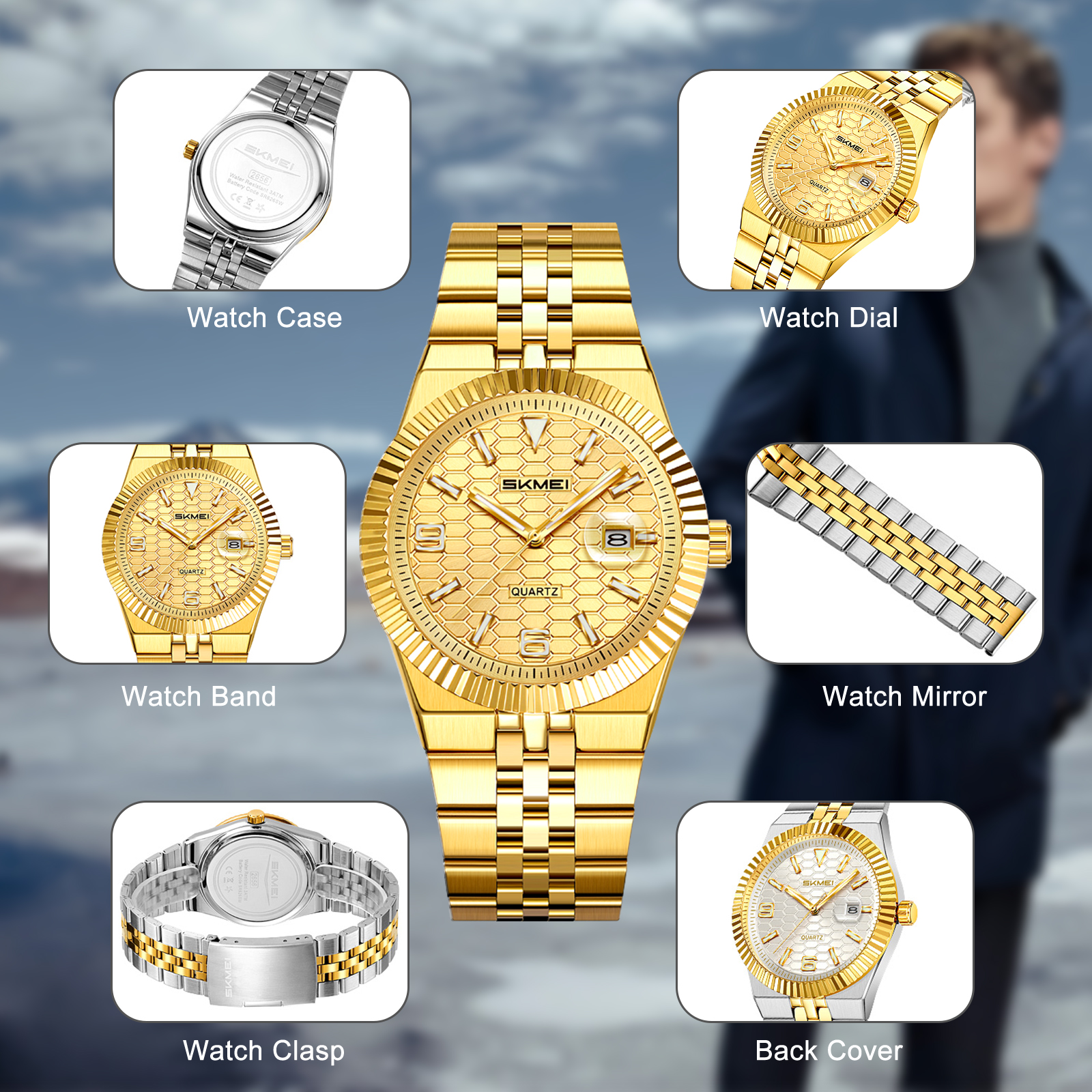 SKMEI Watch for Men Stainless Steel Waterproof Analog Quartz Mens Watches Business Date Luxury Casual Wrist Watch