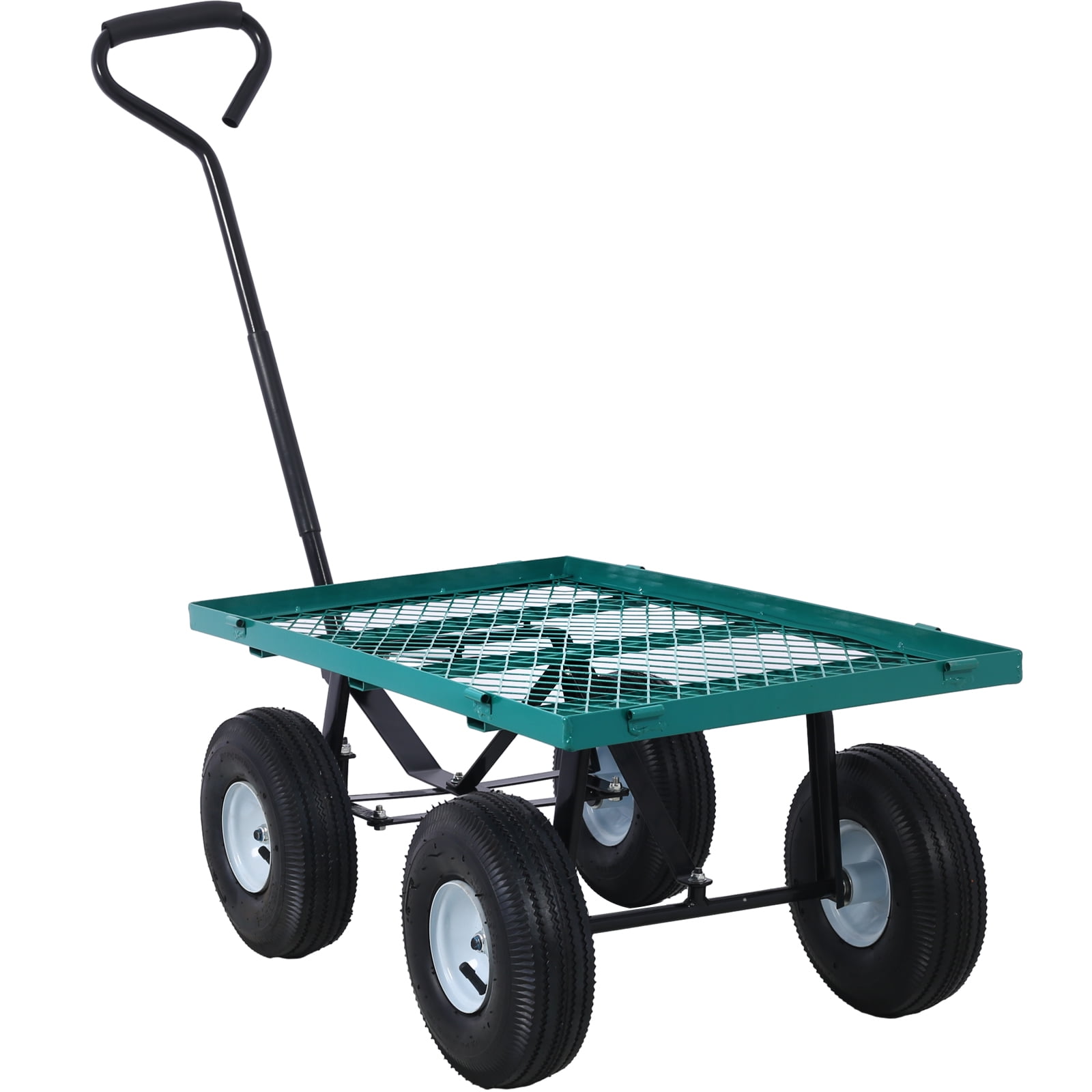 Leumius Heavy Duty Steel Garden Cart with Removable Sides,34"x18",550 lb Capacity,10" Wheels,Utility Cart for Yard Work Hauling,Green