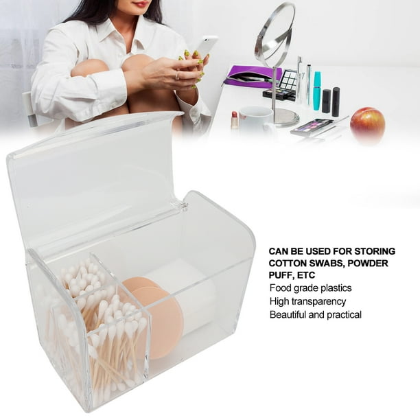 Contenedor Caja de Almacenamiento de Contenido de Algodón Transparente Maquillaje en Polvo Puff Herramiente Cosméton