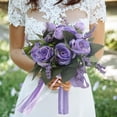 thumbnail image 3 of Wedding Bouquets for Bride Bridesmaid Bouquet Champagne Artificial Roses Flowers for Wedding Valentine's Day Church Home Decoration, 3 of 6