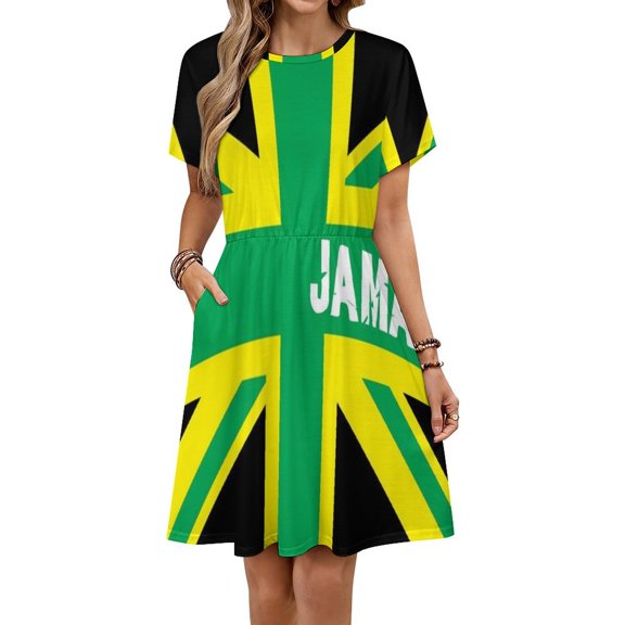 Jamaican, Jamaica Short Sleeve Dress Women Summer Evening Dresses Ladies Sundress
