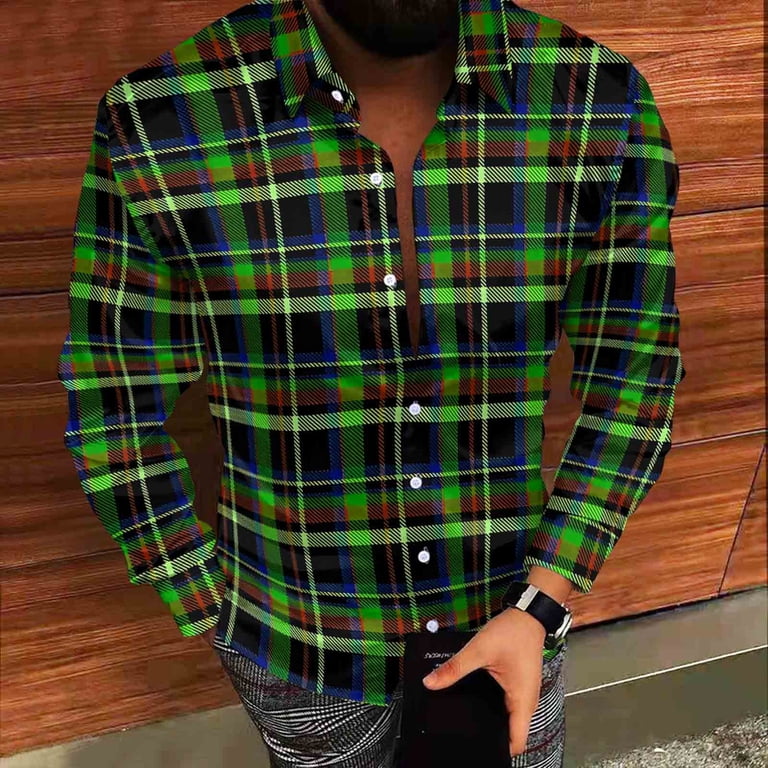 LIaqionyy Shirts for Men Button down Collared Dress Shirt Christmas Long  Sleeve Plaid Business Work Casual Tops - Walmart.com