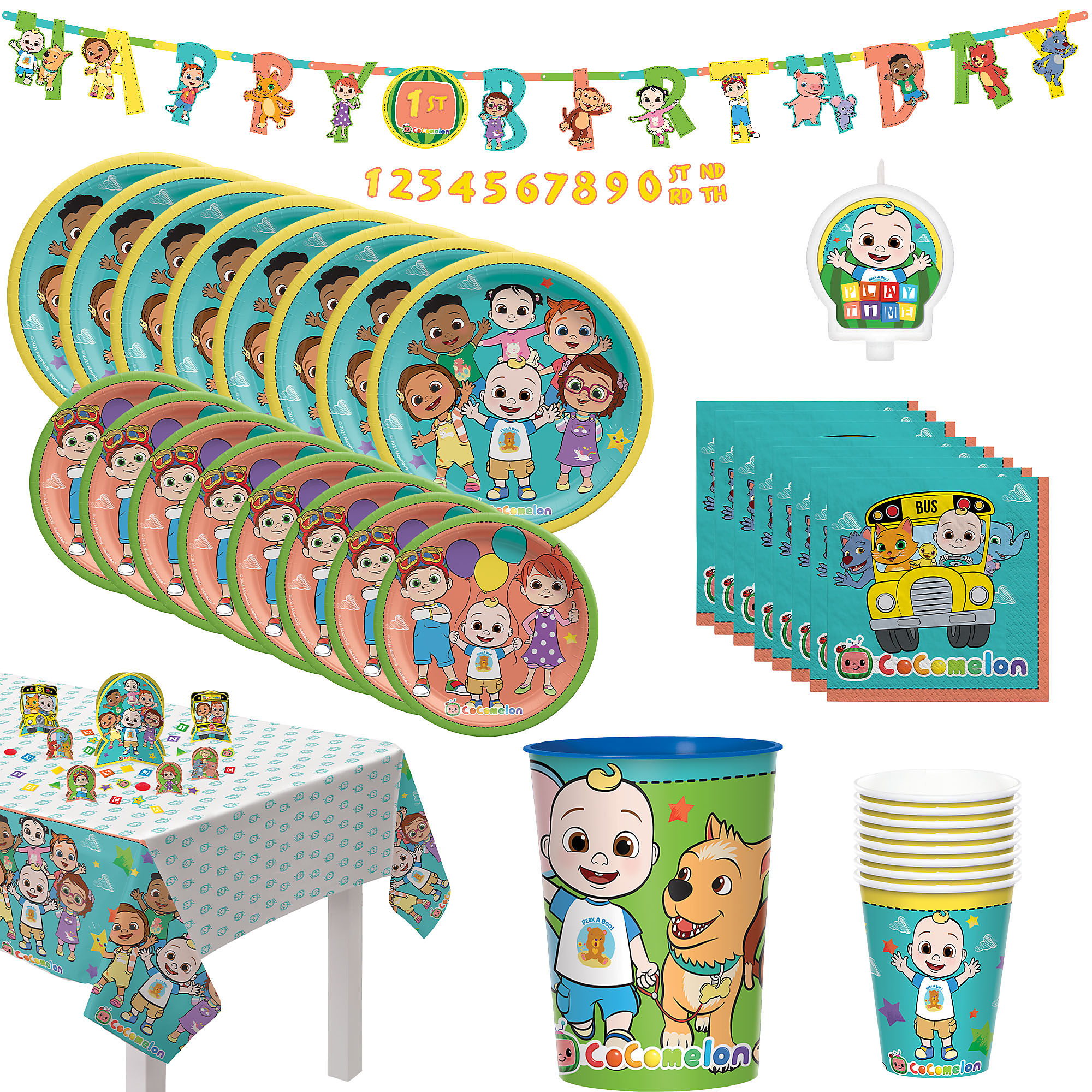 Party City Tableware for 16 Guests, Party Supplies, with Plates, Cups, Napkins, Candle
