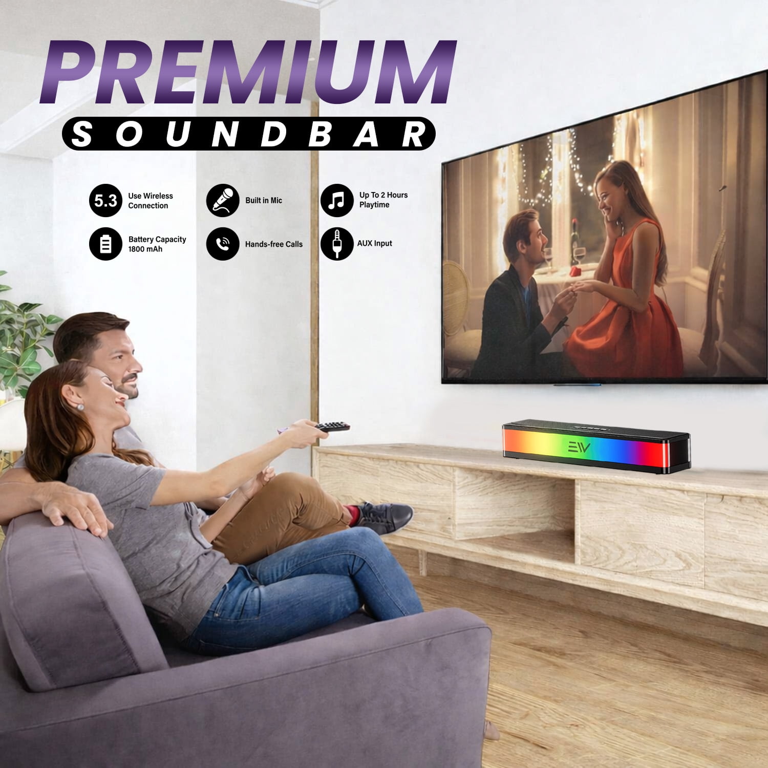 Electronic World Mini Bluetooth Soundbar Speaker, 20W Portable Wireless Speaker for TV, PC and Laptop, Bluetooth 5.3, AUX, USB and TF Card Support, Includes USB and AUX Cable