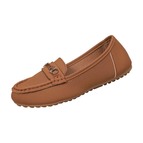 Womens Loafers Slip-On Comfortable Flats Perforated Breathable Summer Shoes Lightweight Casual with Metal Accent Tan,Size 42