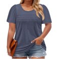 thumbnail image 5 of Solid Color Plus Size Women Short Sleeve Crew Neck Casual Pleated Tee Shirt, 5 of 6