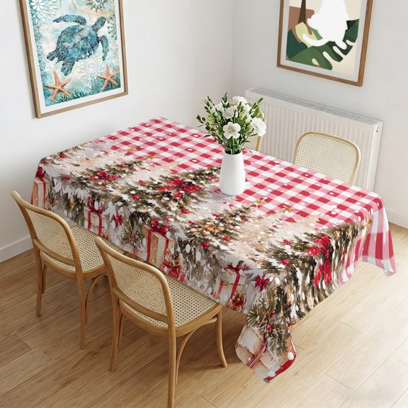 Waterproof Tablecloth Christmas Tree Buffalo Plaid Rectangle Table Cloth 60x102in,Wipeable Washable Table Cover Xmas Trees Winter Falling Snow Tablecloths for Dining Tables Kitchen Picnic Party