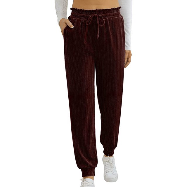 Puntoco Mujer Pana Casual Sólido Elástico Cintura Pantalones Largos Rectos Pantalones Puntoco Puntoco-8070