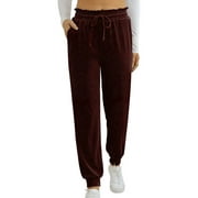 【Black Friday deals】Birdeem Women's Active Drawstring Joggers Pants Elastic Waist Waffle Knit Trousers Athletic Solid Color Sweatpants