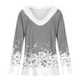 thumbnail image 4 of Fiaer Trim V Neck Christmas Tshirts for Women Xmas Snowflake Graphic Holiday T Shirts Plus Size Long Sleeve Loose Fit Tops Light Gray XXL, 4 of 5