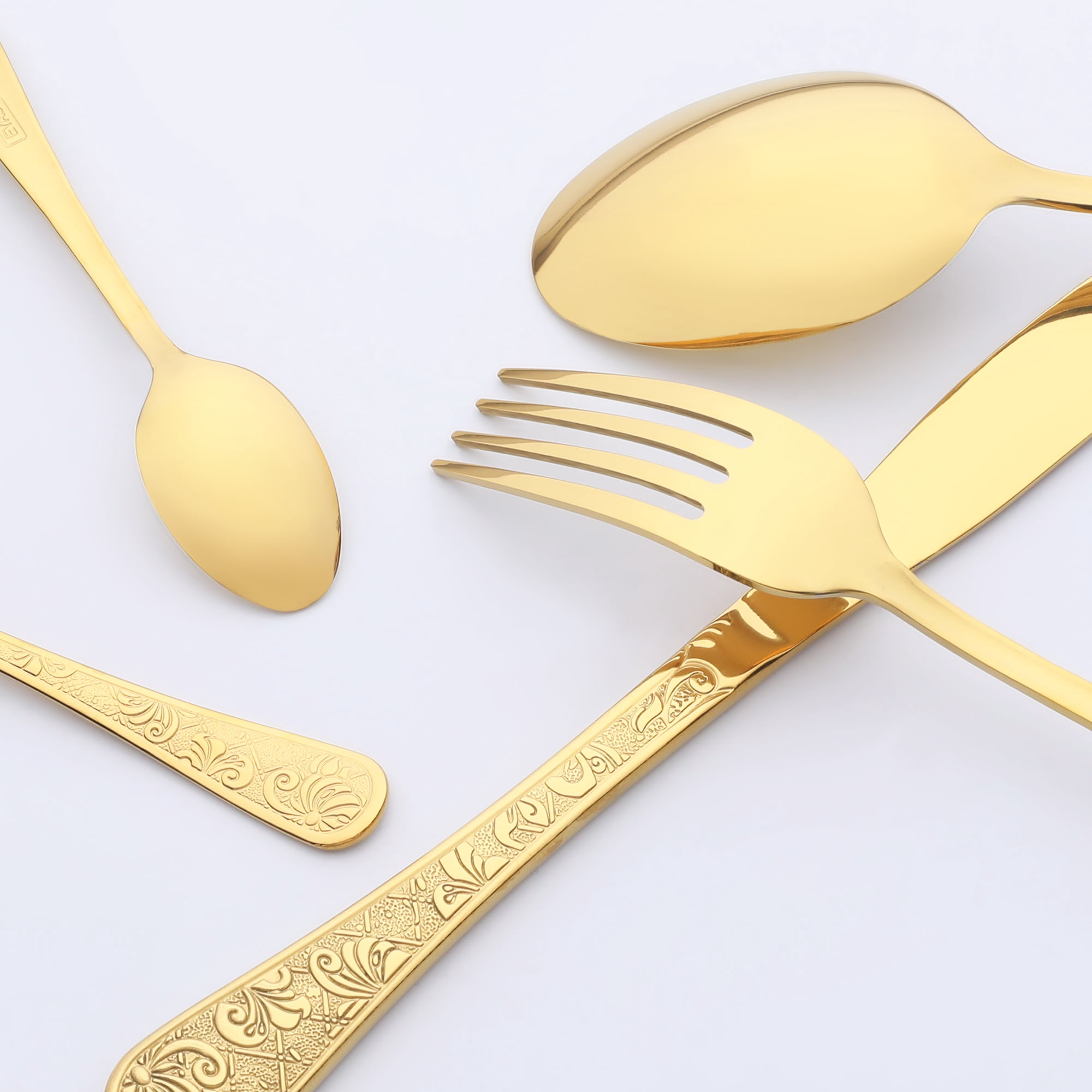 Unique Bargains 20 Piece Silverware Set Stainless Steel Floral Flatware Silver 20
