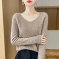 thumbnail image 4 of Breezora Women's Pure Wool V Neck Pullover Sweater Thermal Knit Base Layer for Cold Weather Casual Outfits S Size Khaki, 4 of 4