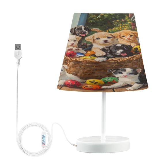 BZSMCE Table Lamp Creative Basket Of Puppies and Kittens Simple Pattern Night Light