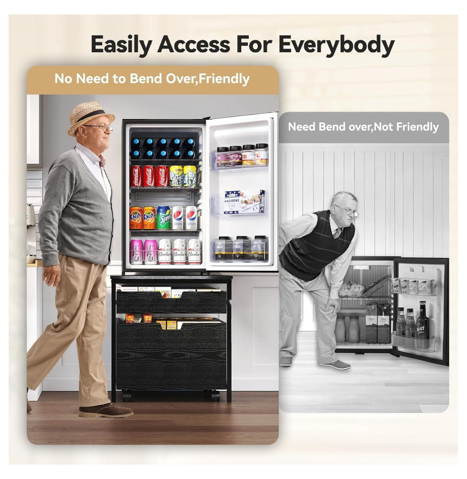 Mini Fridge Stand with Storage Drawer, 300 lb Load Capacity Mini Fridge Stand with Lockable Wheel, Beverage Compact Refrigerator Stand Storage Cabinet, Dorm Fridge Stand